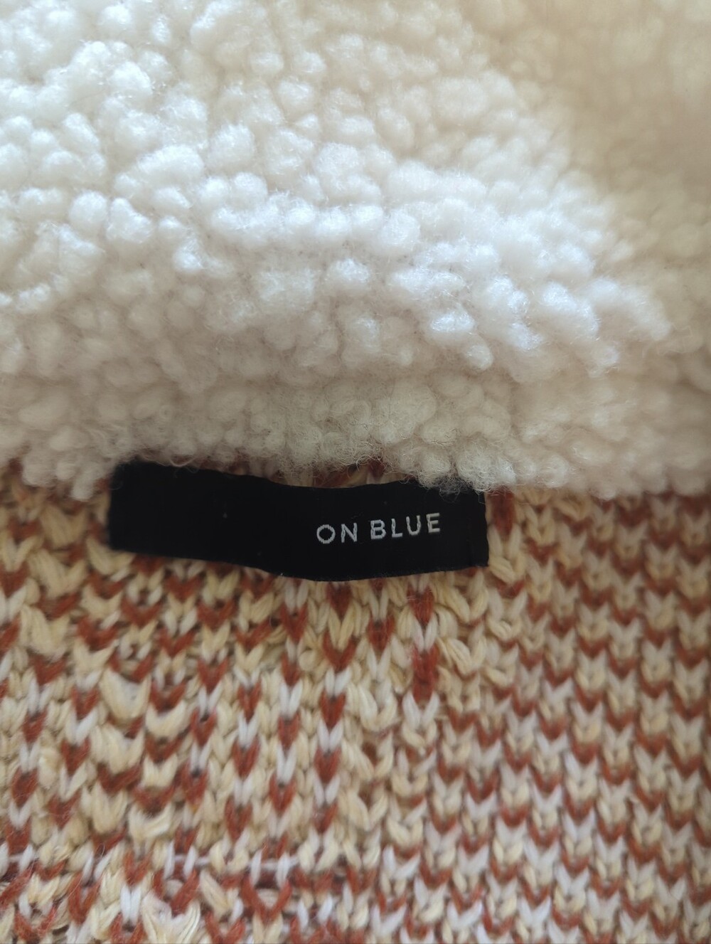 ON BLUE Yellowstone Aztec Ski Lodge SWEATER jacket WESTERN Rust Wht Knit Sz Lg - Picture 6 of 9